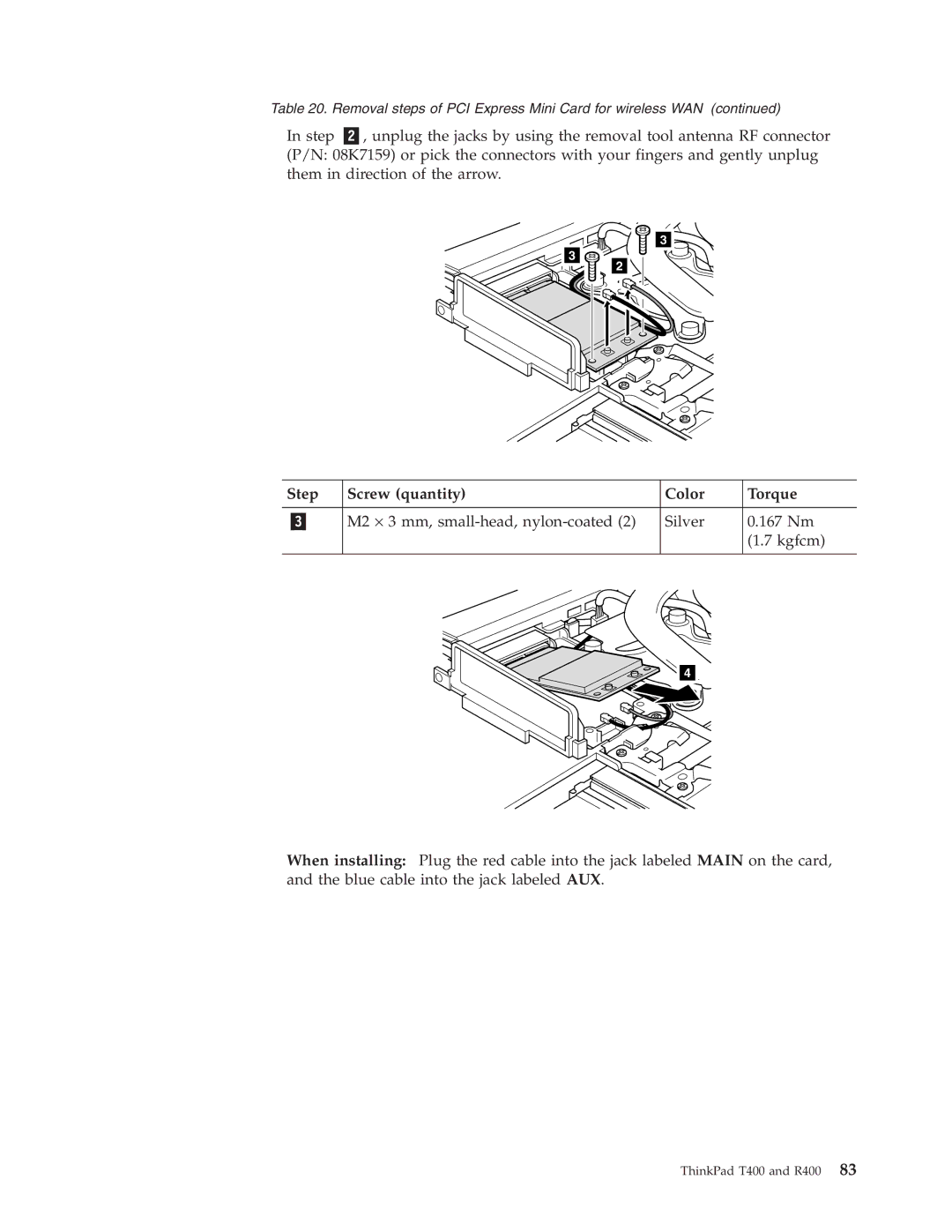 IBM R400 manual Step Screw quantity Color Torque 