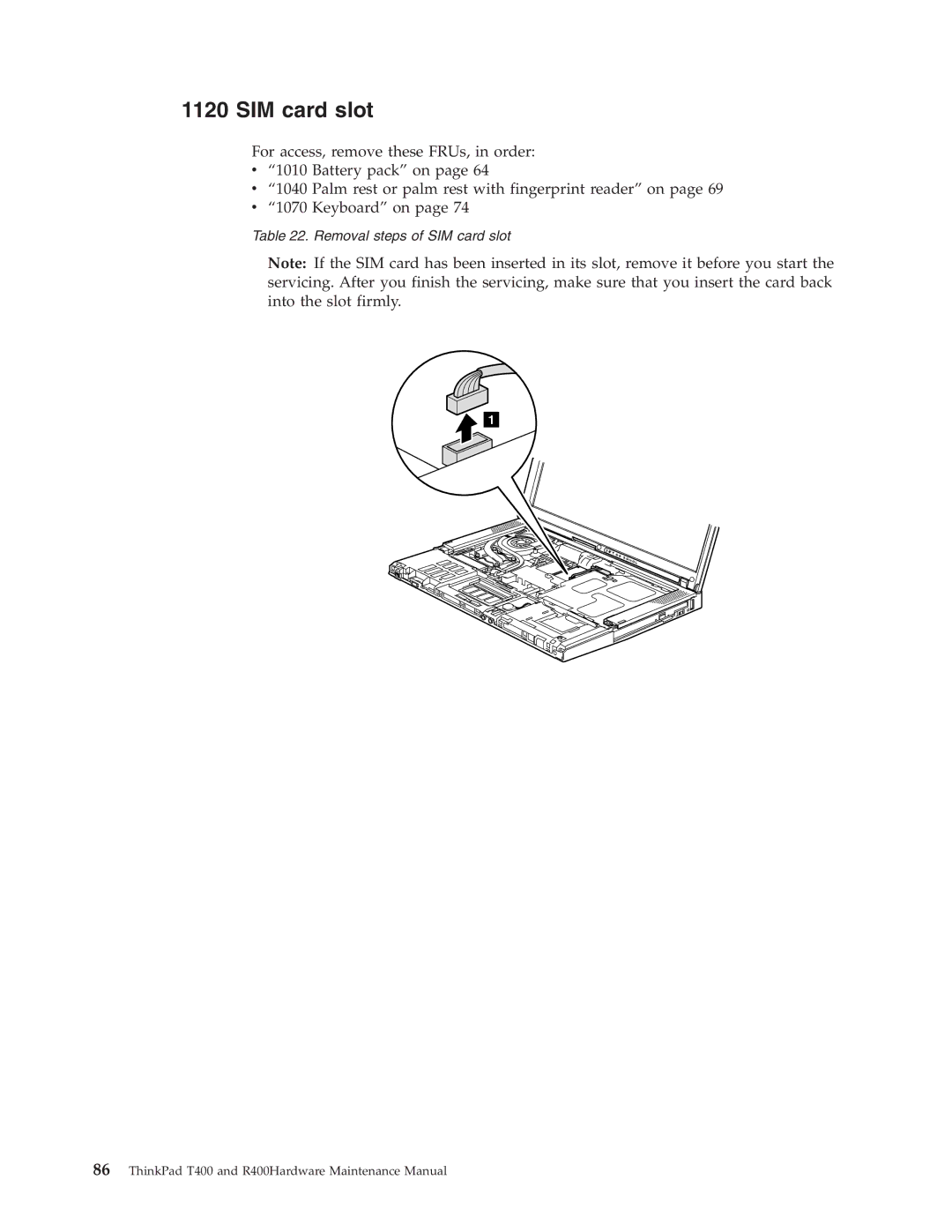 IBM R400 manual SIM card slot 