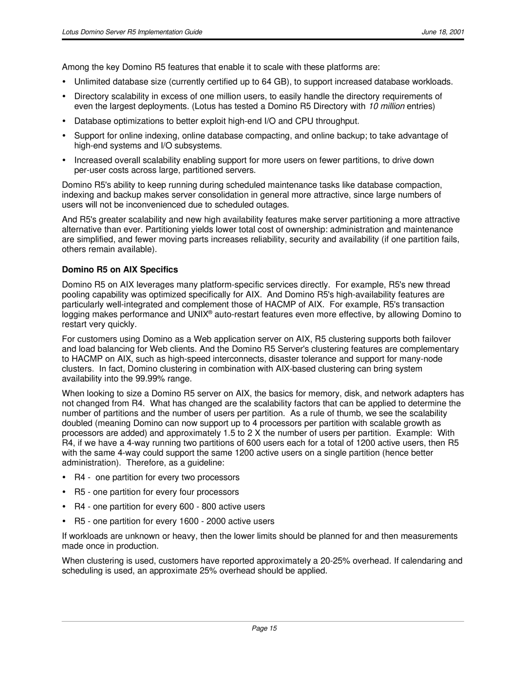 IBM manual Domino R5 on AIX Specifics 