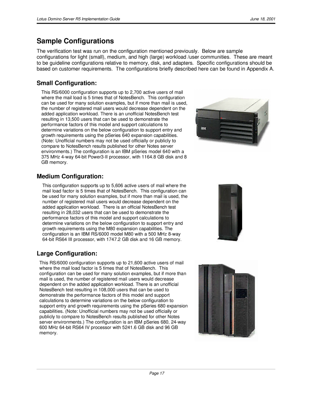 IBM R5 manual Sample Configurations, Small Configuration, Medium Configuration, Large Configuration 