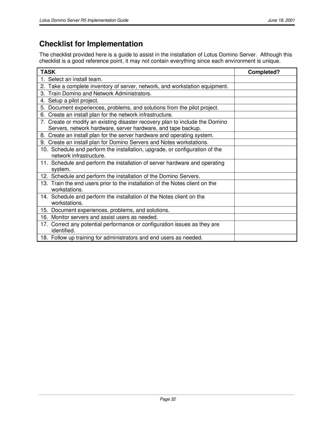 IBM R5 manual Checklist for Implementation, Completed? 