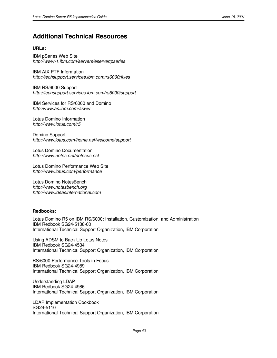 IBM R5 manual Additional Technical Resources, URLs, Redbooks 