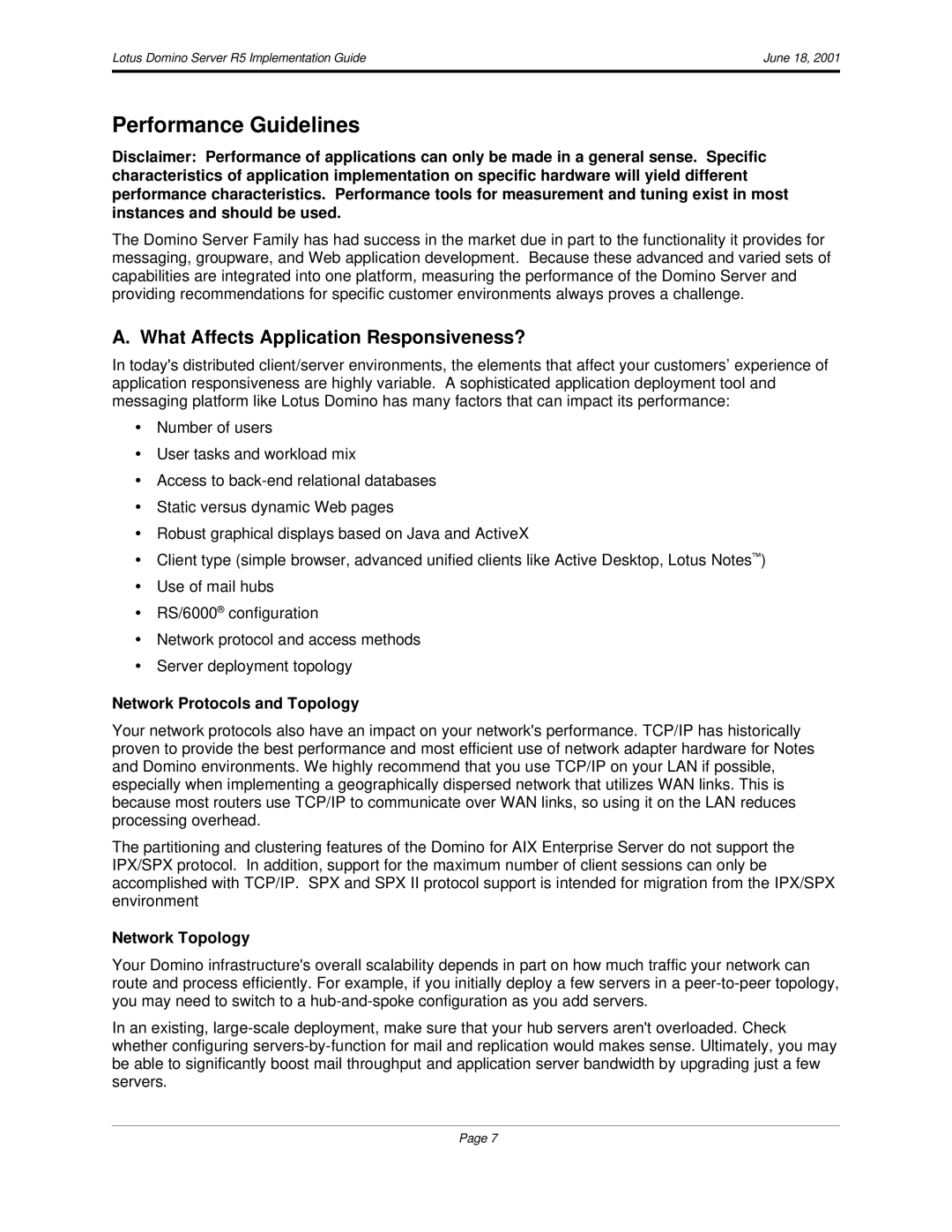 IBM R5 Performance Guidelines, What Affects Application Responsiveness?, Network Protocols and Topology, Network Topology 