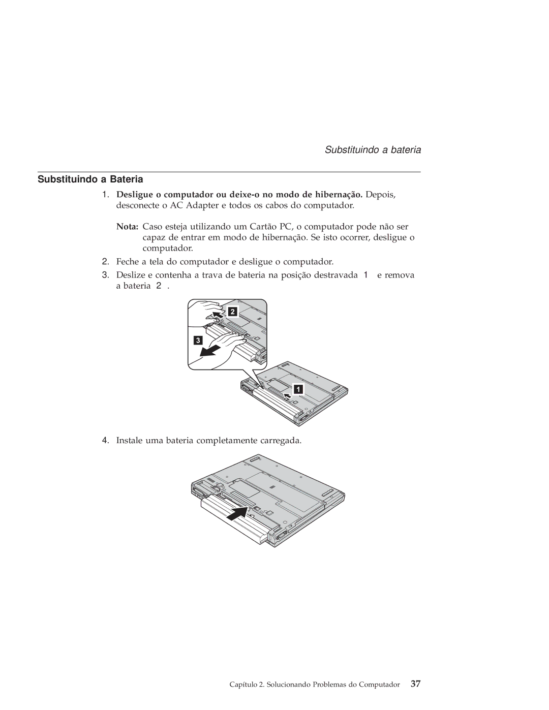 IBM R50 manual Substituindo a Bateria 