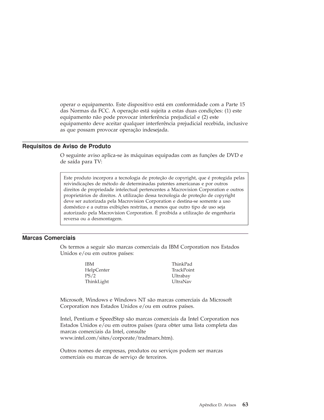 IBM R50 manual Requisitos de Aviso de Produto, Marcas Comerciais 