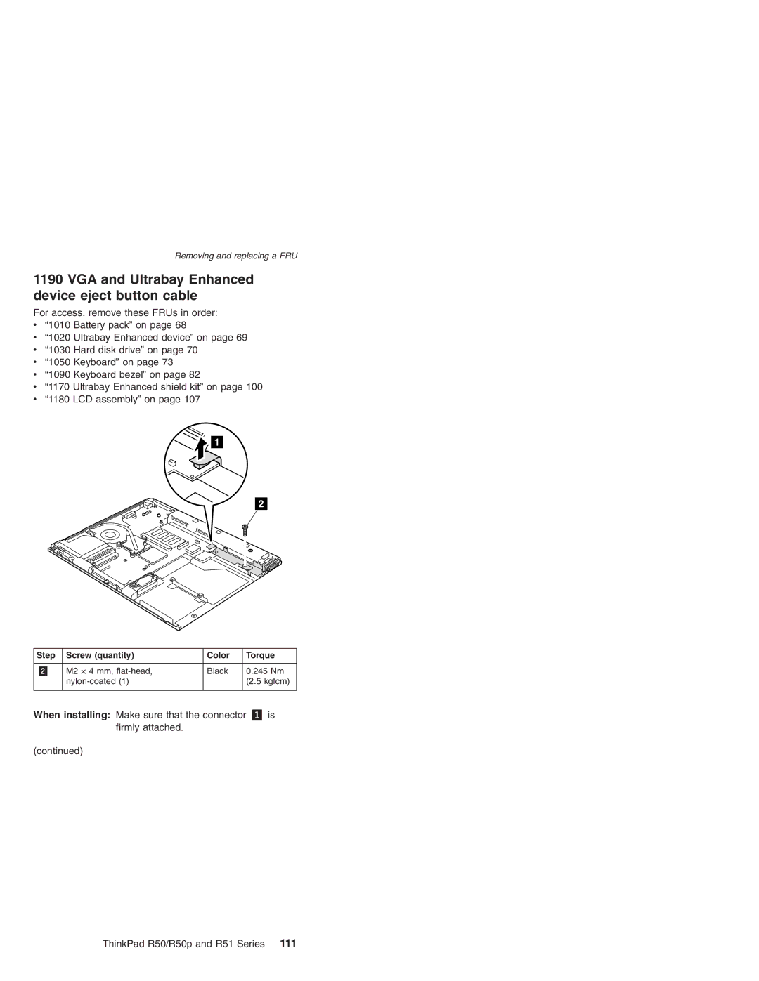 IBM R50 Series, R50p Series, R51 Series manual VGA and Ultrabay Enhanced device eject button cable 