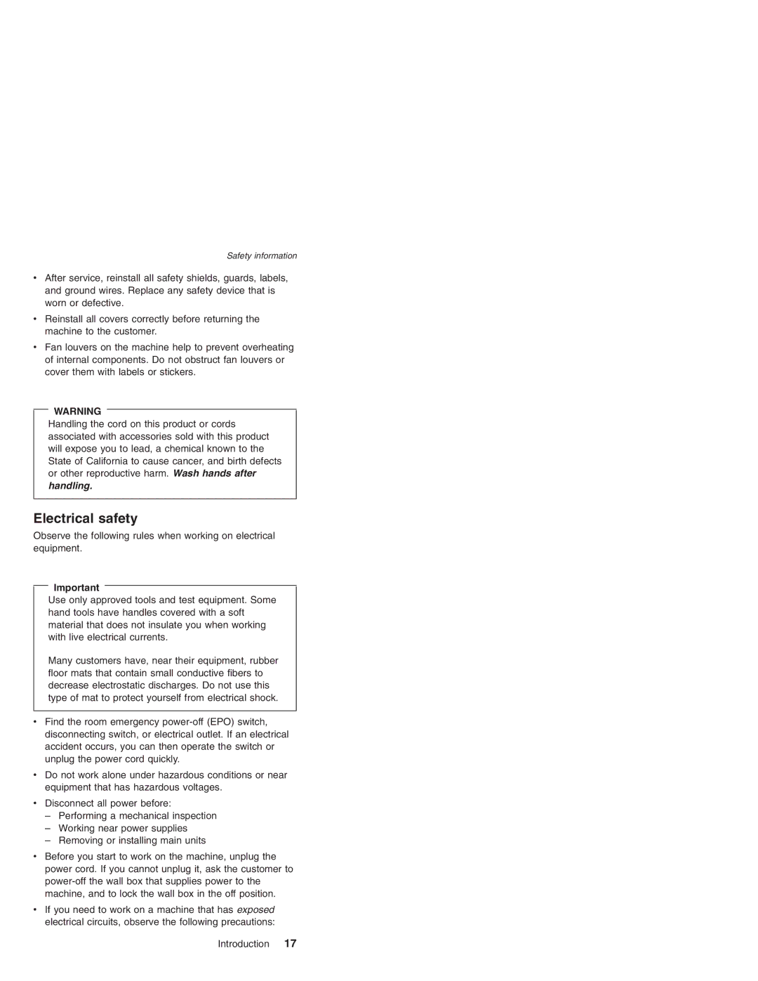 IBM R50p Series, R50 Series, R51 Series manual Electrical safety 