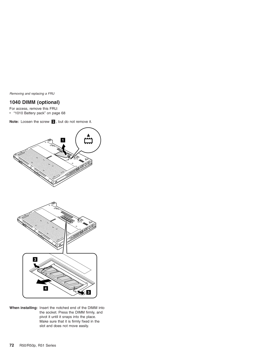 IBM R50 Series, R50p Series, R51 Series manual Dimm optional 