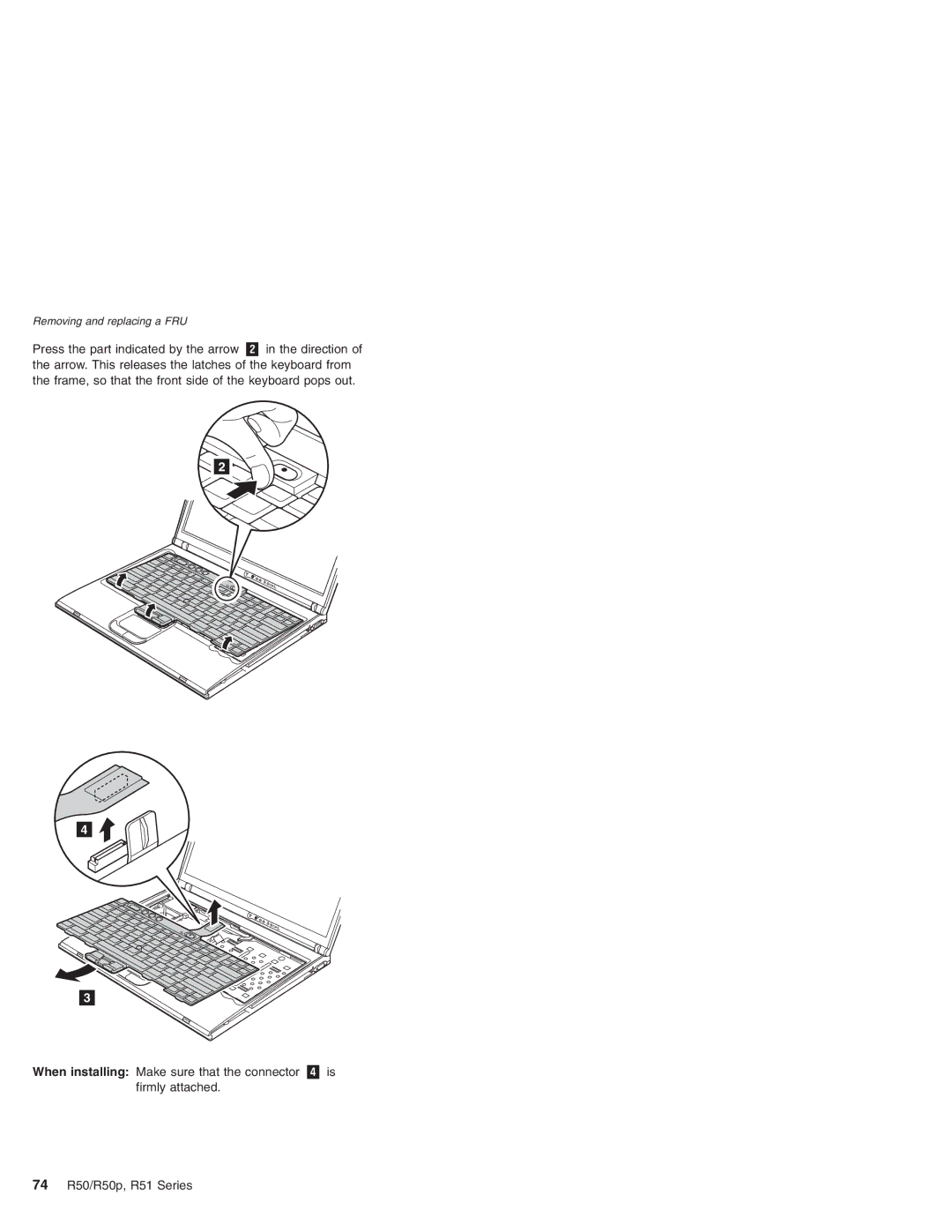 IBM R50p Series, R50 Series, R51 Series manual Removing and replacing a FRU 