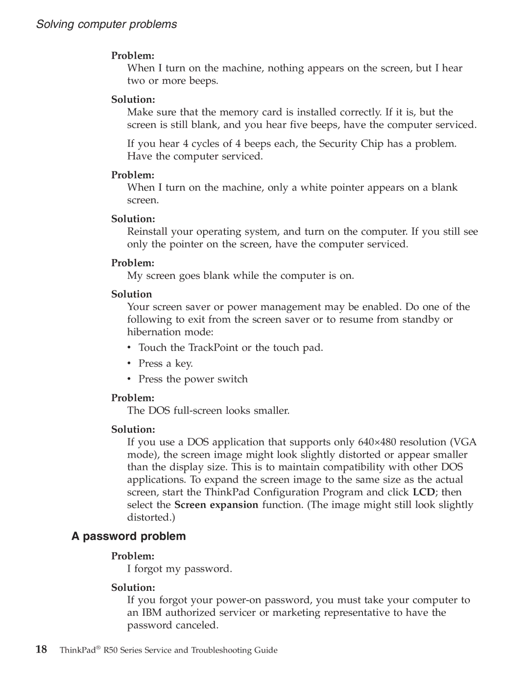 IBM R50series manual Password problem 