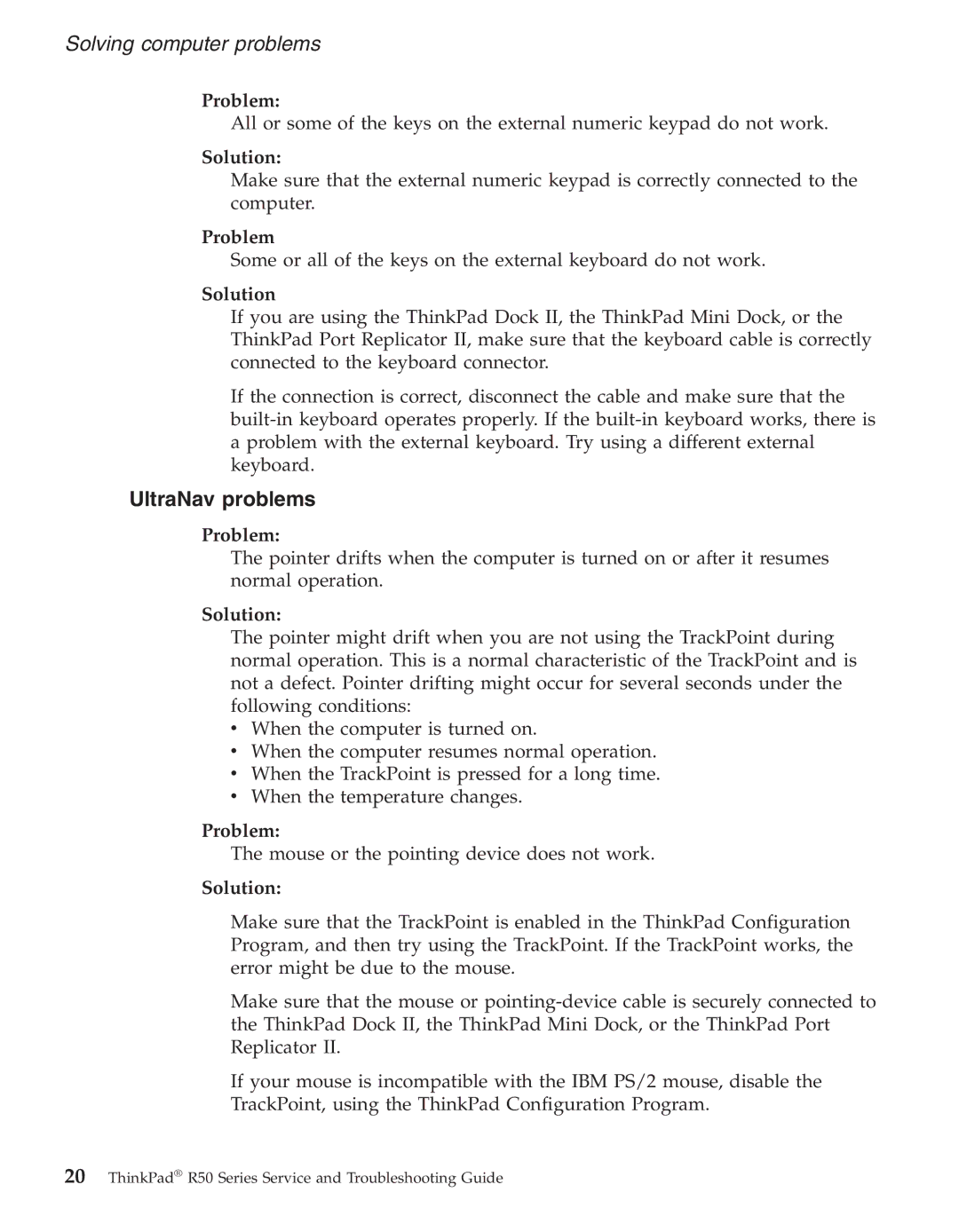 IBM R50series manual UltraNav problems 