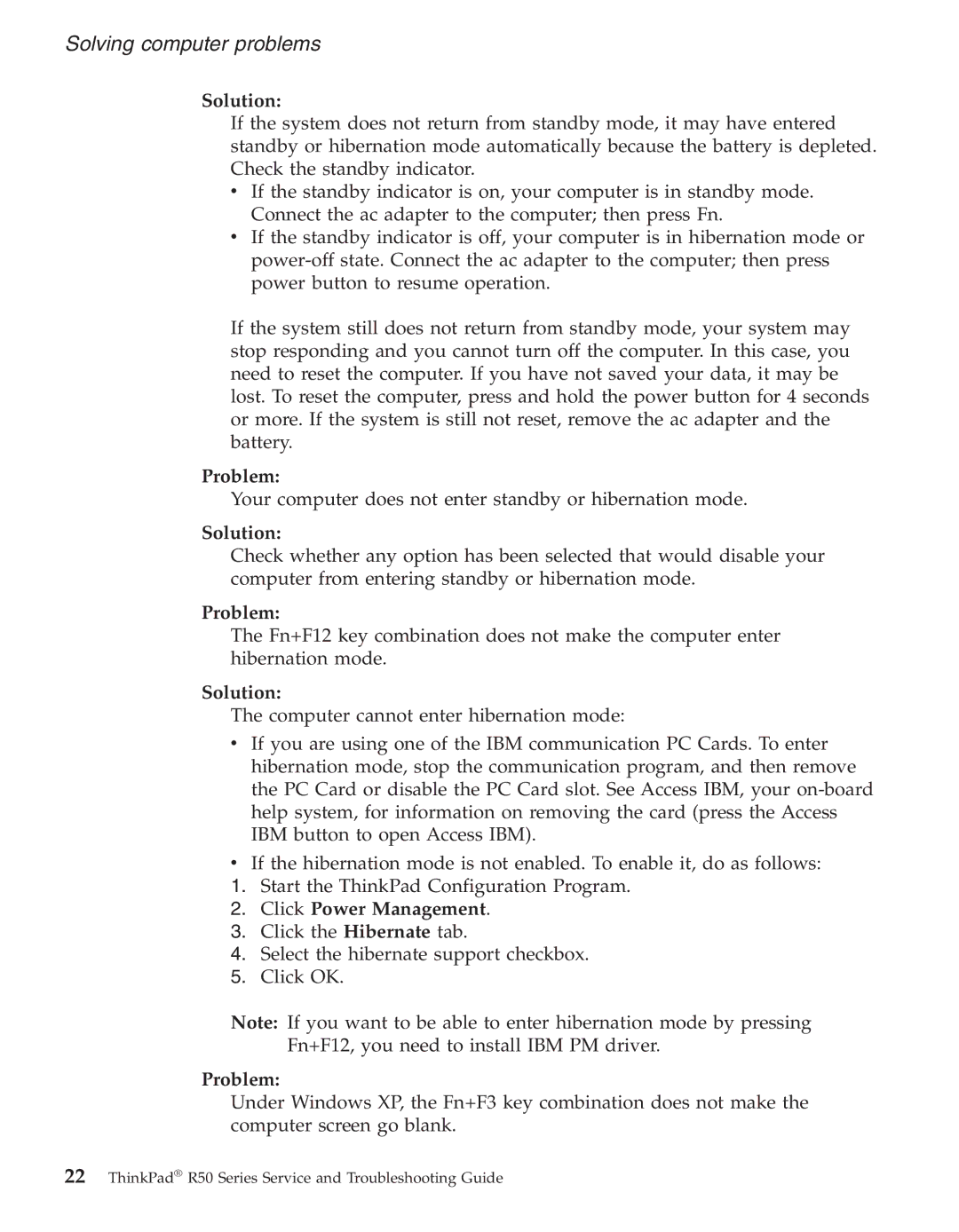 IBM R50series manual Click Power Management 