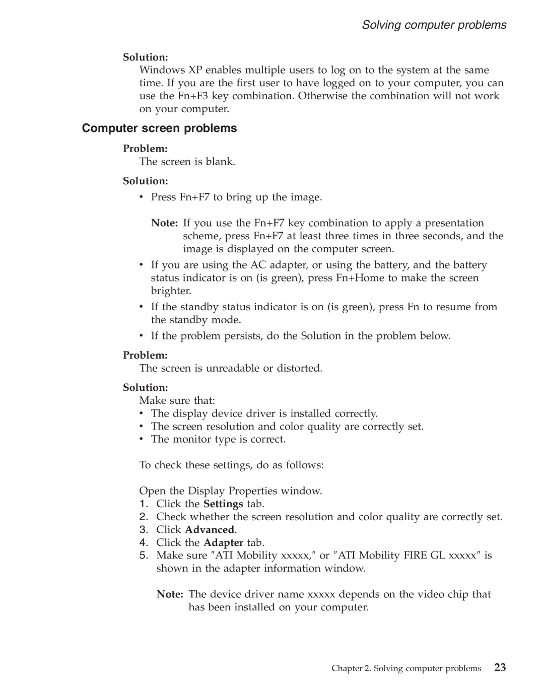 IBM R50series manual Computer screen problems, Click Advanced 