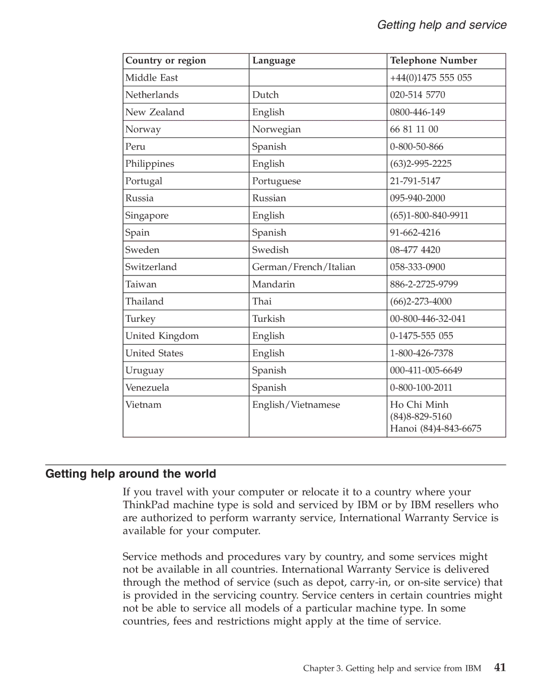 IBM R50series manual Getting help around the world 