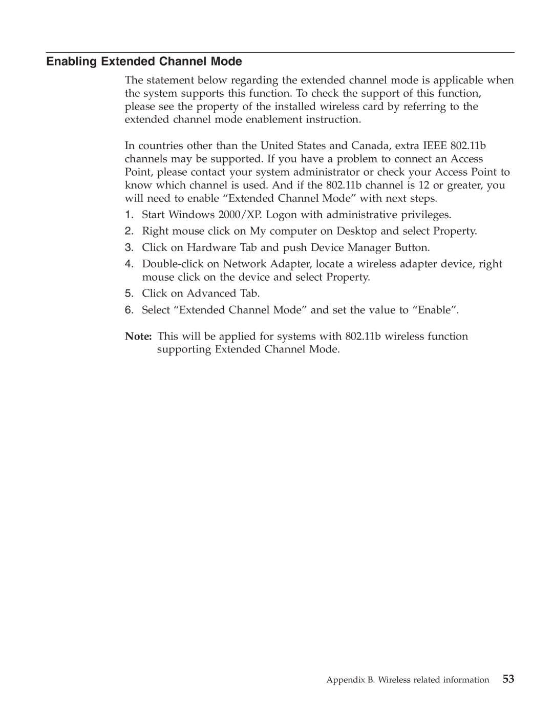 IBM R50series manual Enabling Extended Channel Mode 