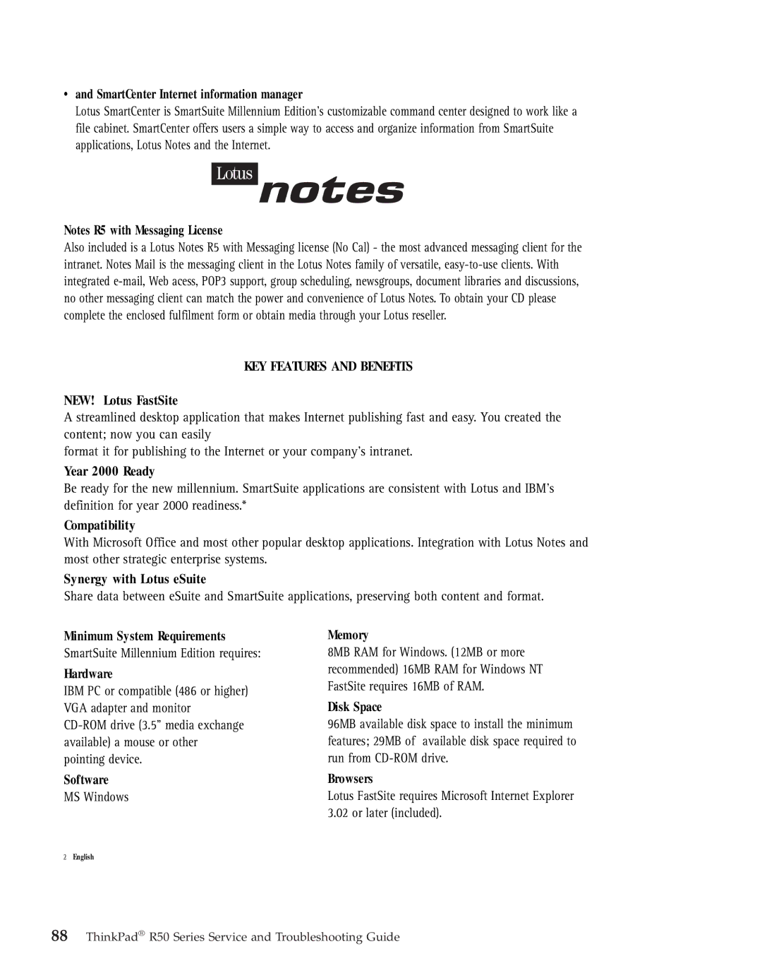 IBM R50series manual KEY Features and Benefits 