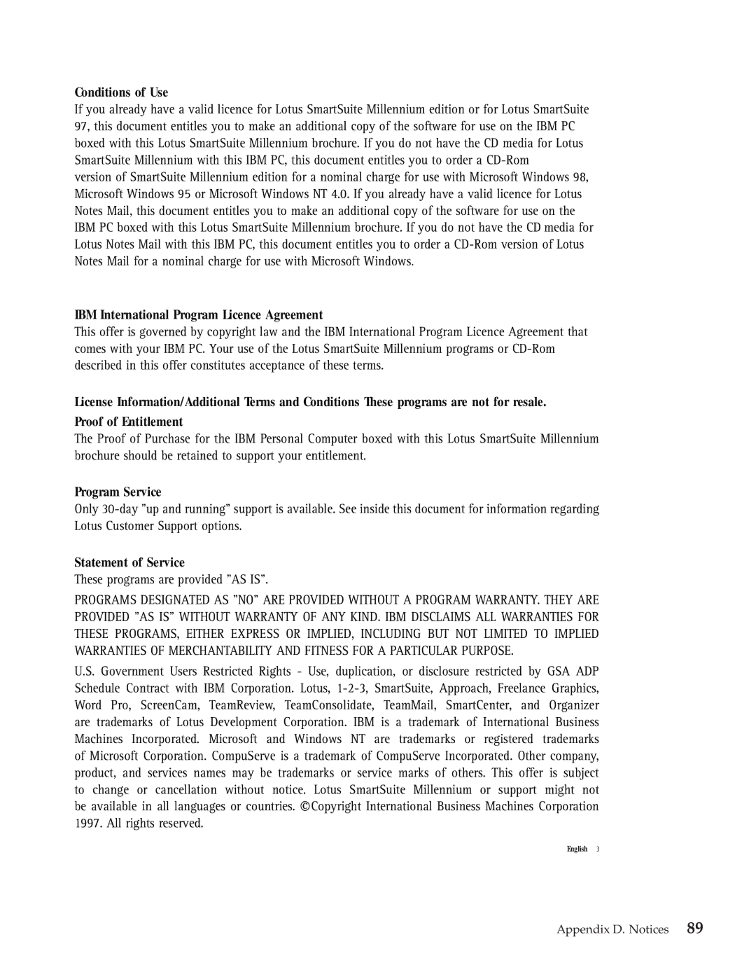 IBM R50series manual Conditions of Use 