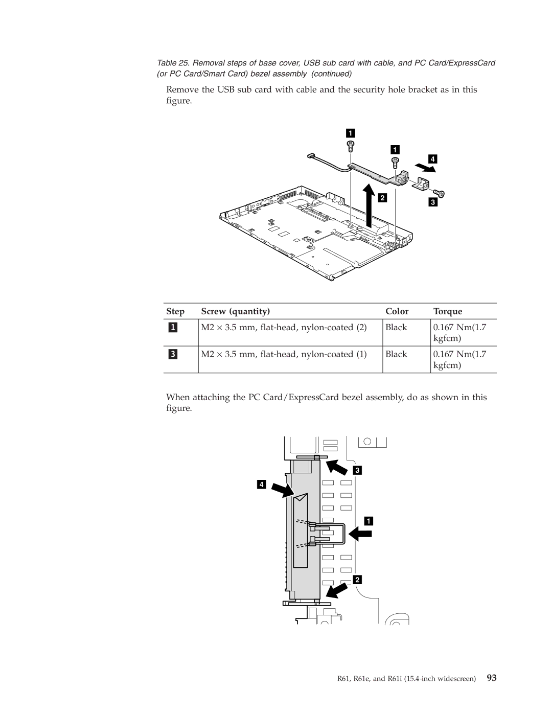 IBM R61I, R61E manual Step Screw quantity Color Torque 