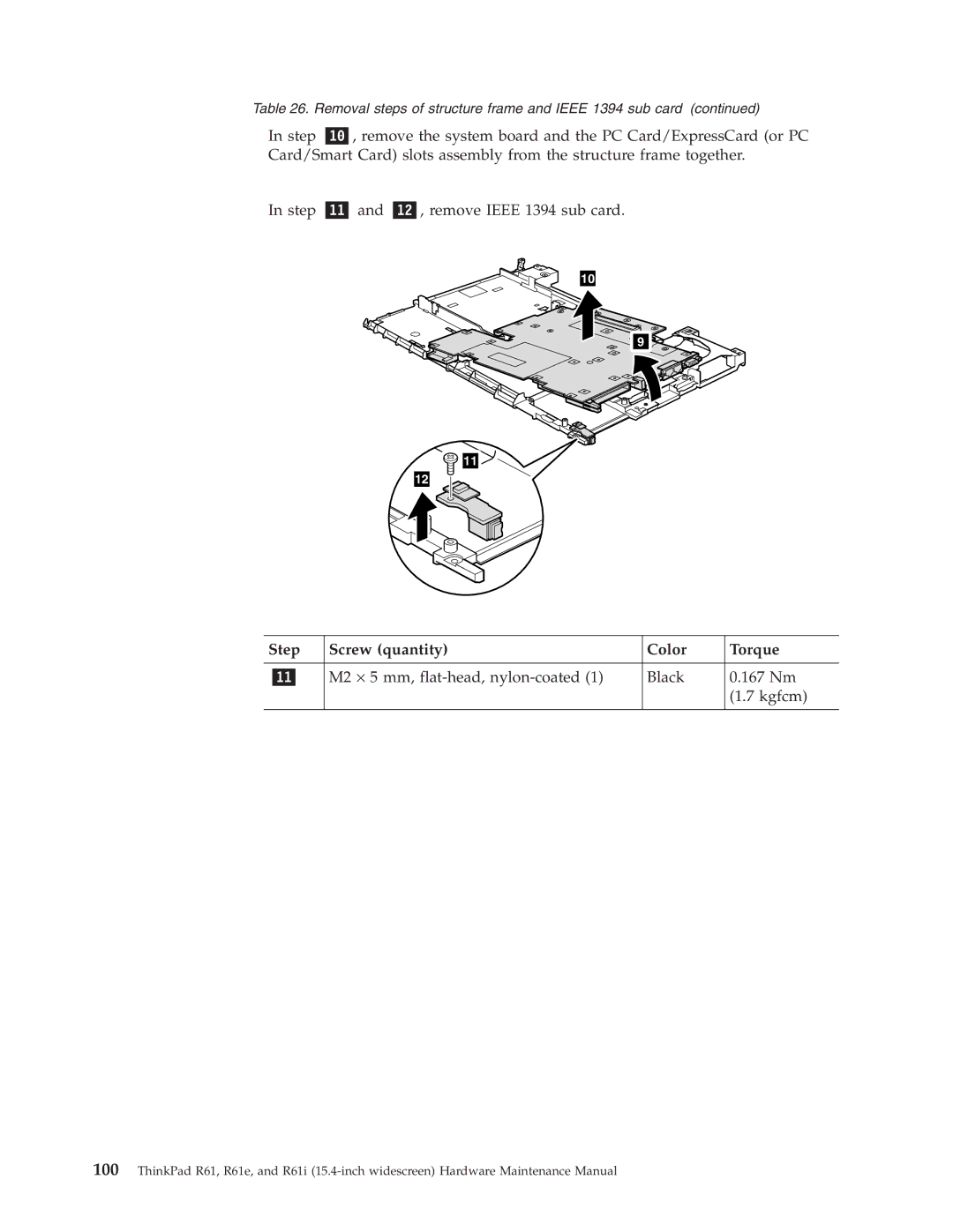 IBM R61E, R61I manual Step Screw quantity Color Torque 