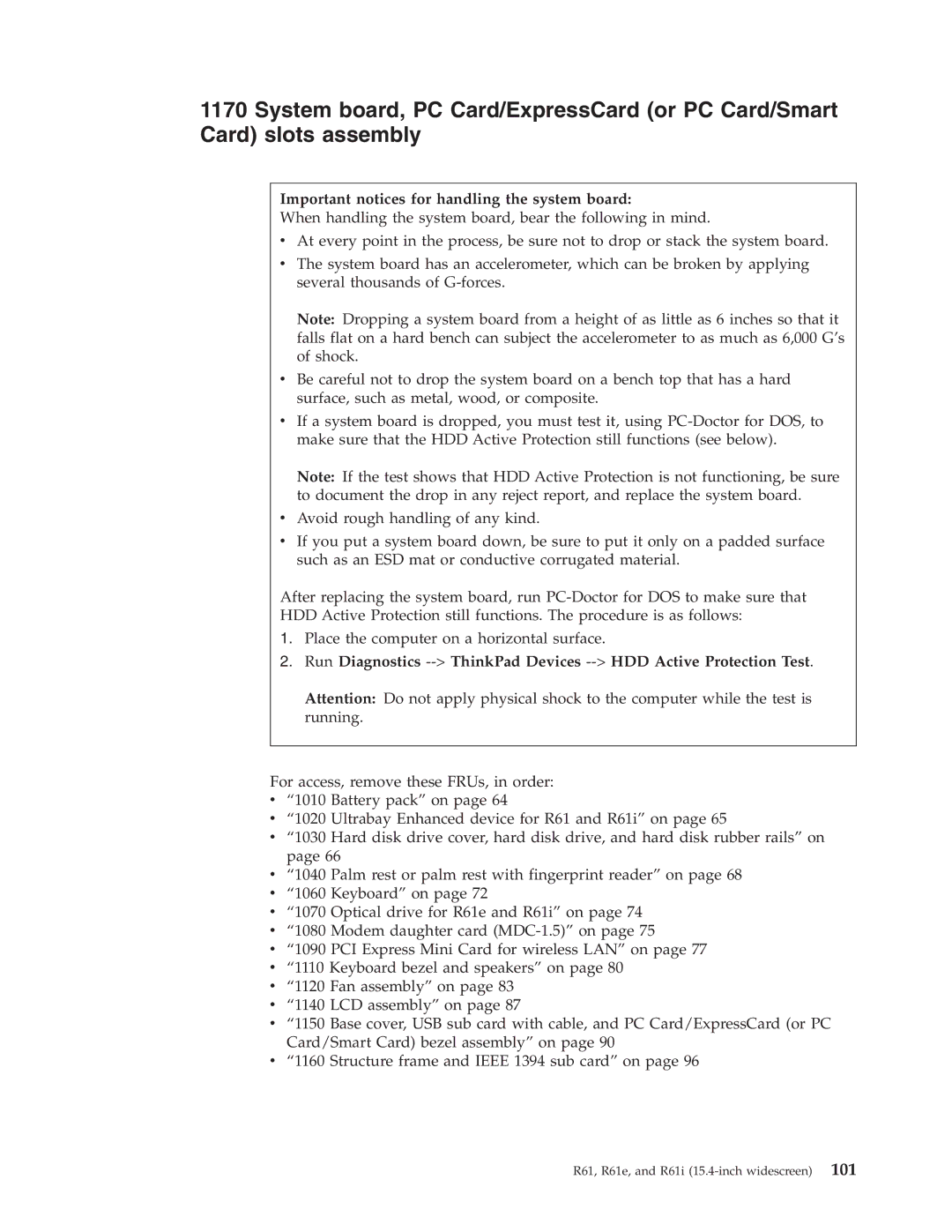 IBM R61I, R61E manual Important notices for handling the system board 