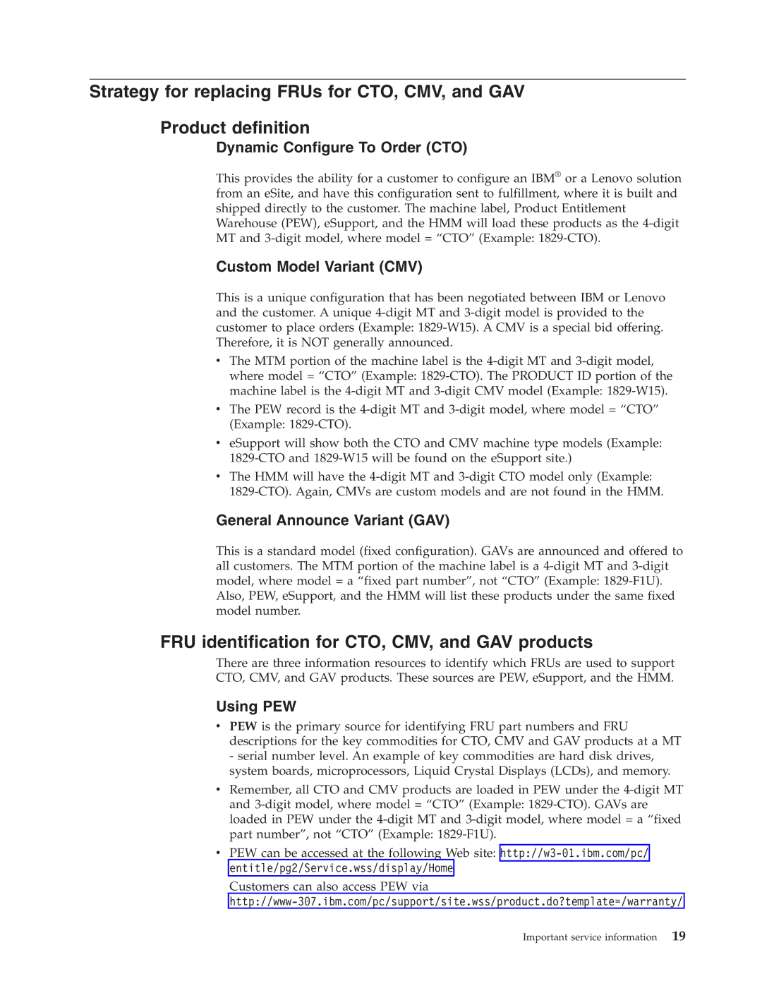 IBM R61I, R61E manual FRU identification for CTO, CMV, and GAV products, Dynamic Configure To Order CTO 