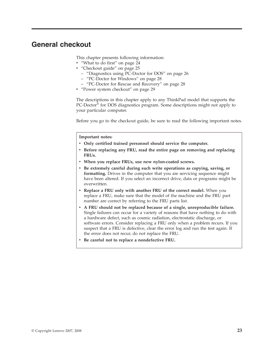 IBM R61I, R61E manual General checkout 