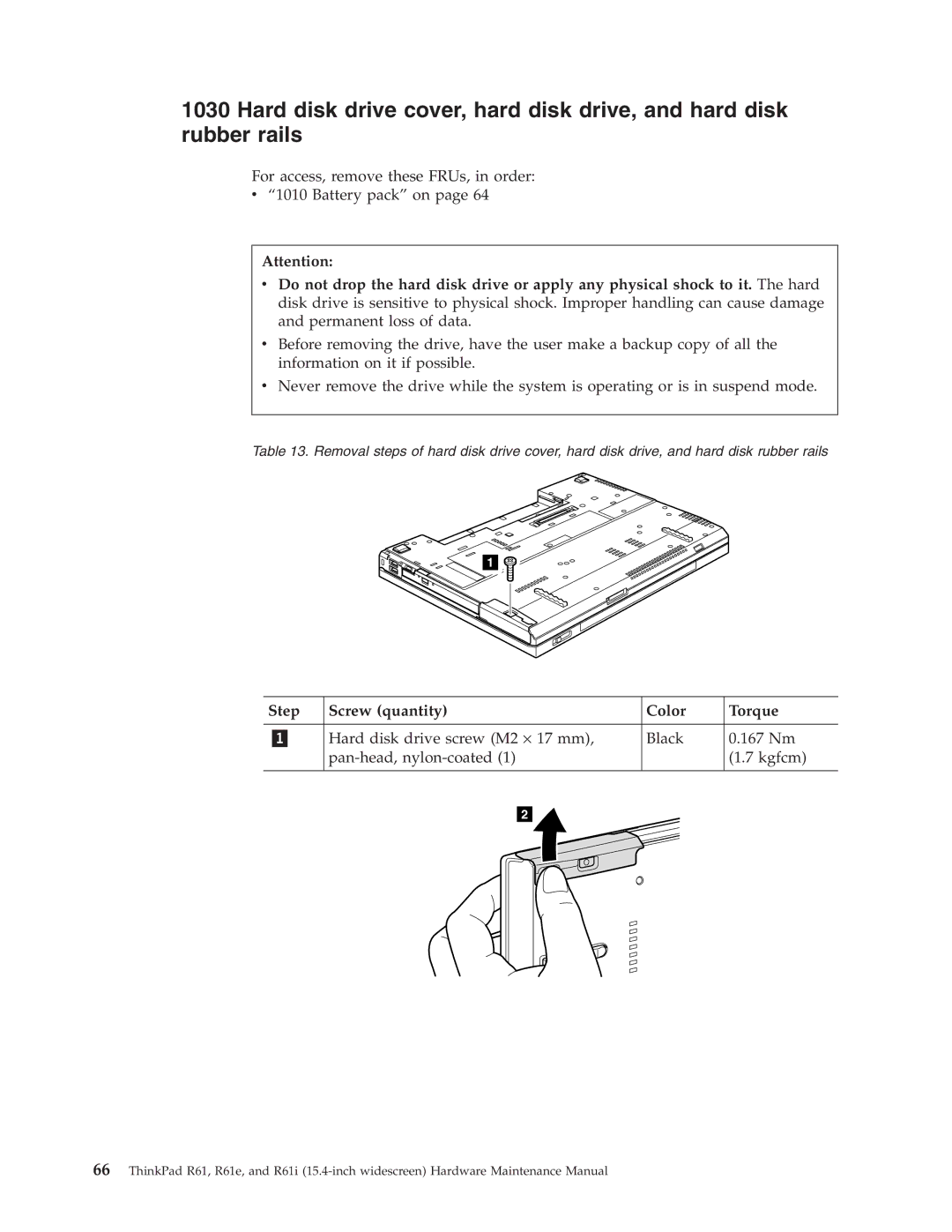 IBM R61E, R61I manual Step Screw quantity Color Torque 