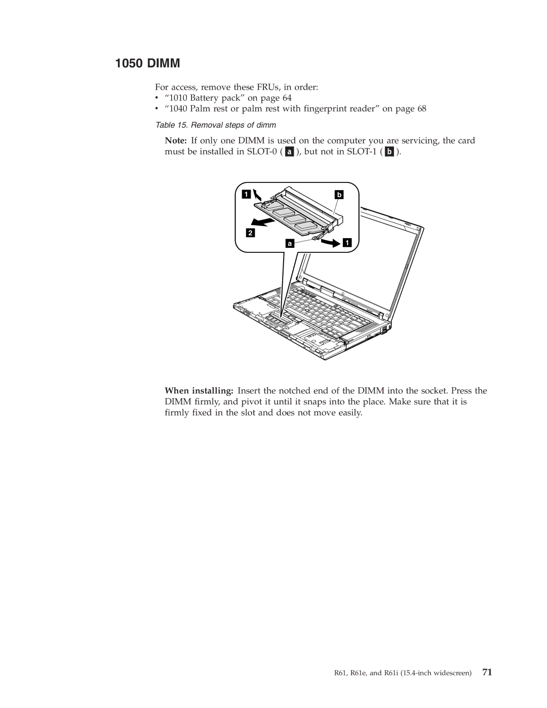 IBM R61I, R61E manual Dimm 