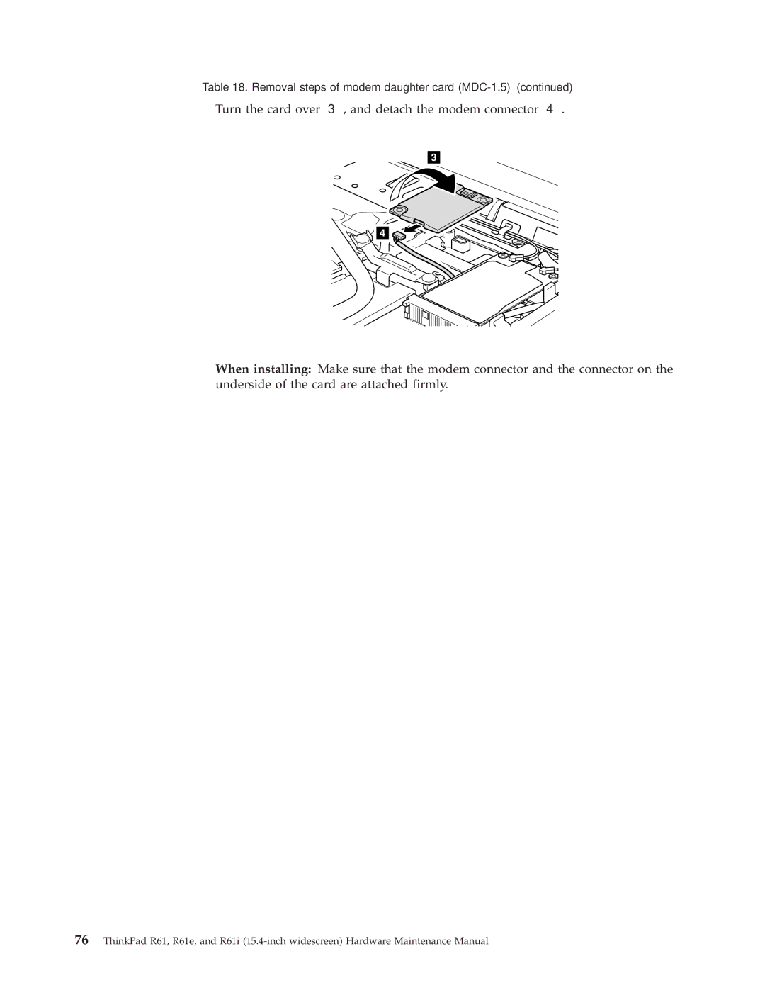 IBM R61E, R61I manual Removal steps of modem daughter card MDC-1.5 