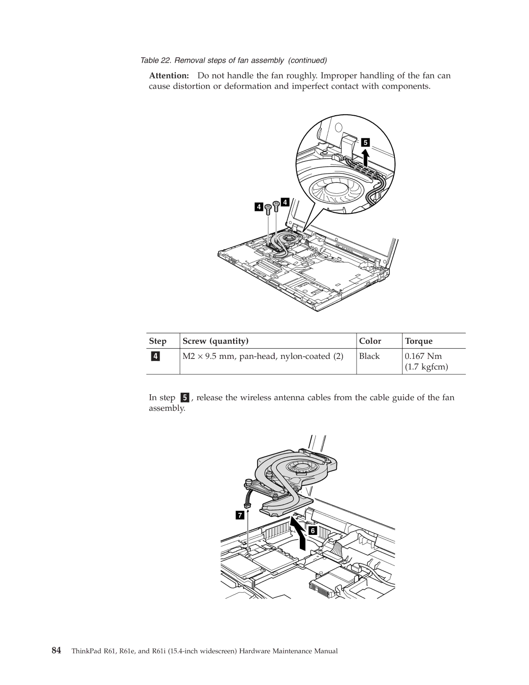 IBM R61E, R61I manual Step Screw quantity Color Torque 