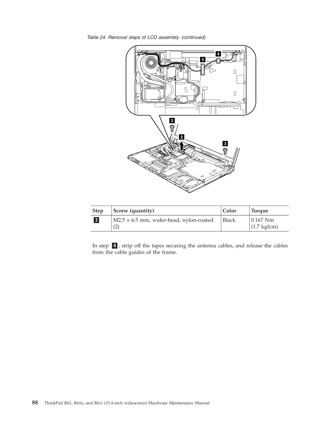 IBM R61E, R61I manual Step Screw quantity Color Torque 