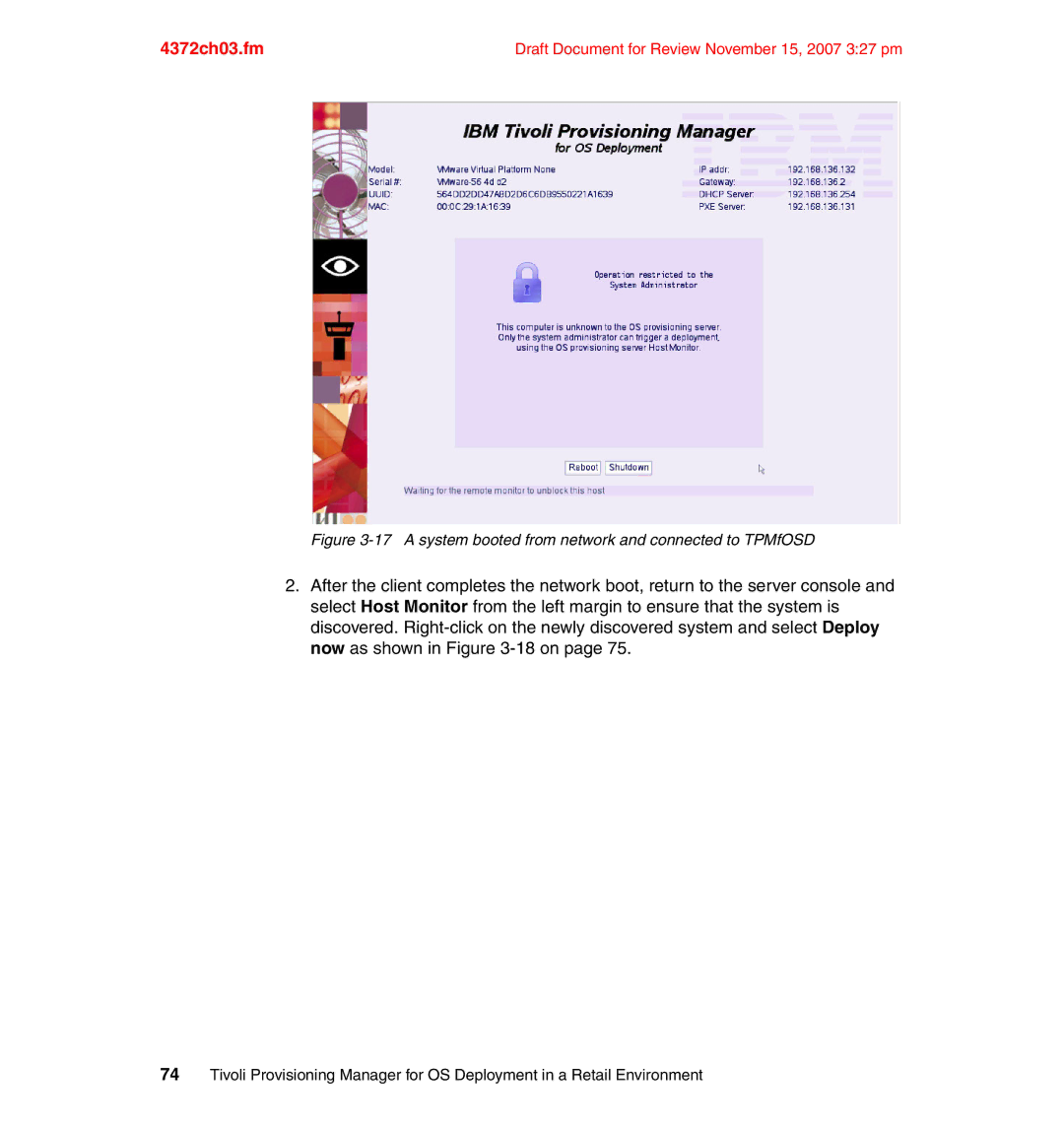 IBM REDP-4372-00 manual a system booted from network and connected to TPMfOSD 