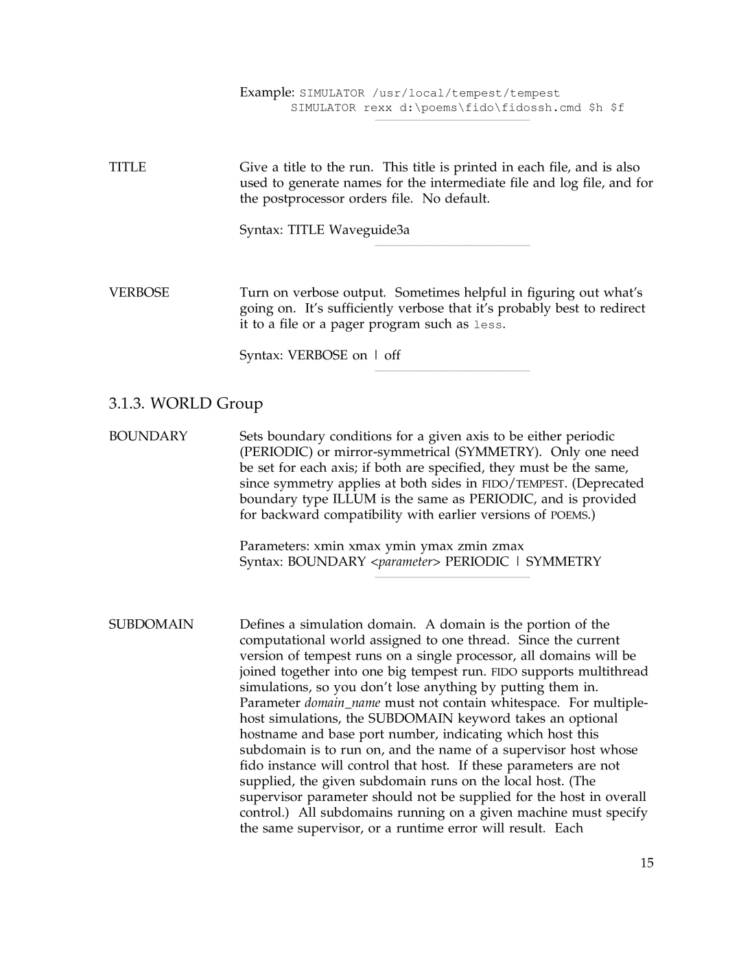 IBM Release 1.93 manual World Group, Title, Verbose, Boundary, Subdomain 