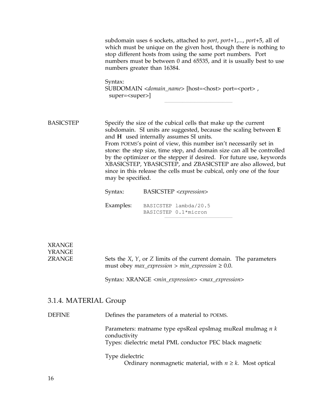 IBM Release 1.93 manual Material Group, Basicstep, Xrange Yrange, Define 