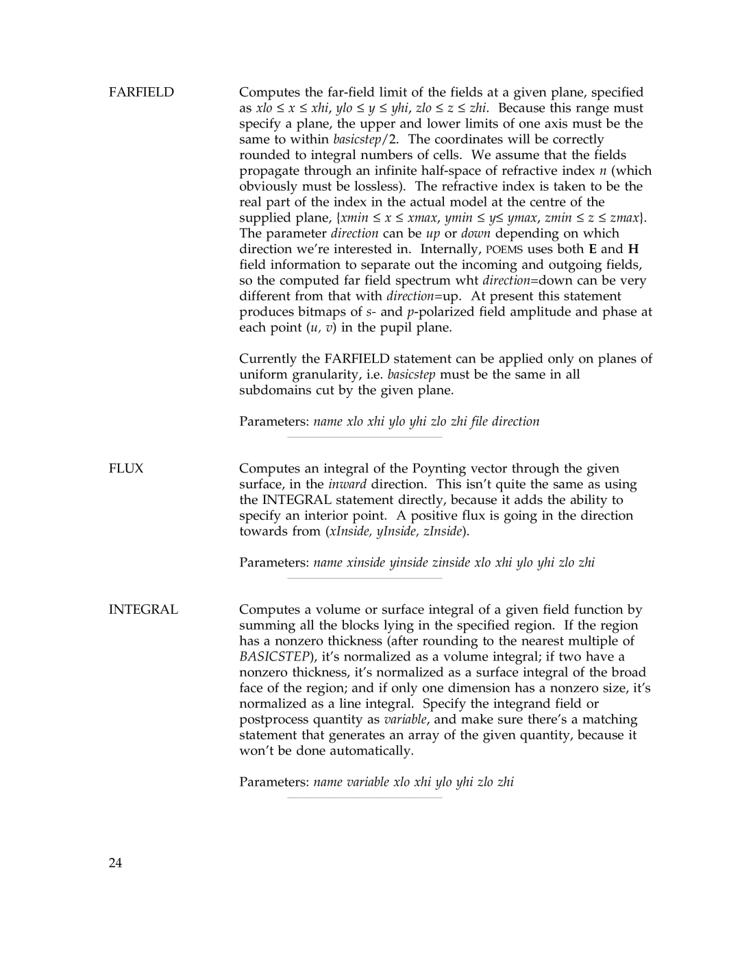 IBM Release 1.93 manual Farfield, Flux, Integral 