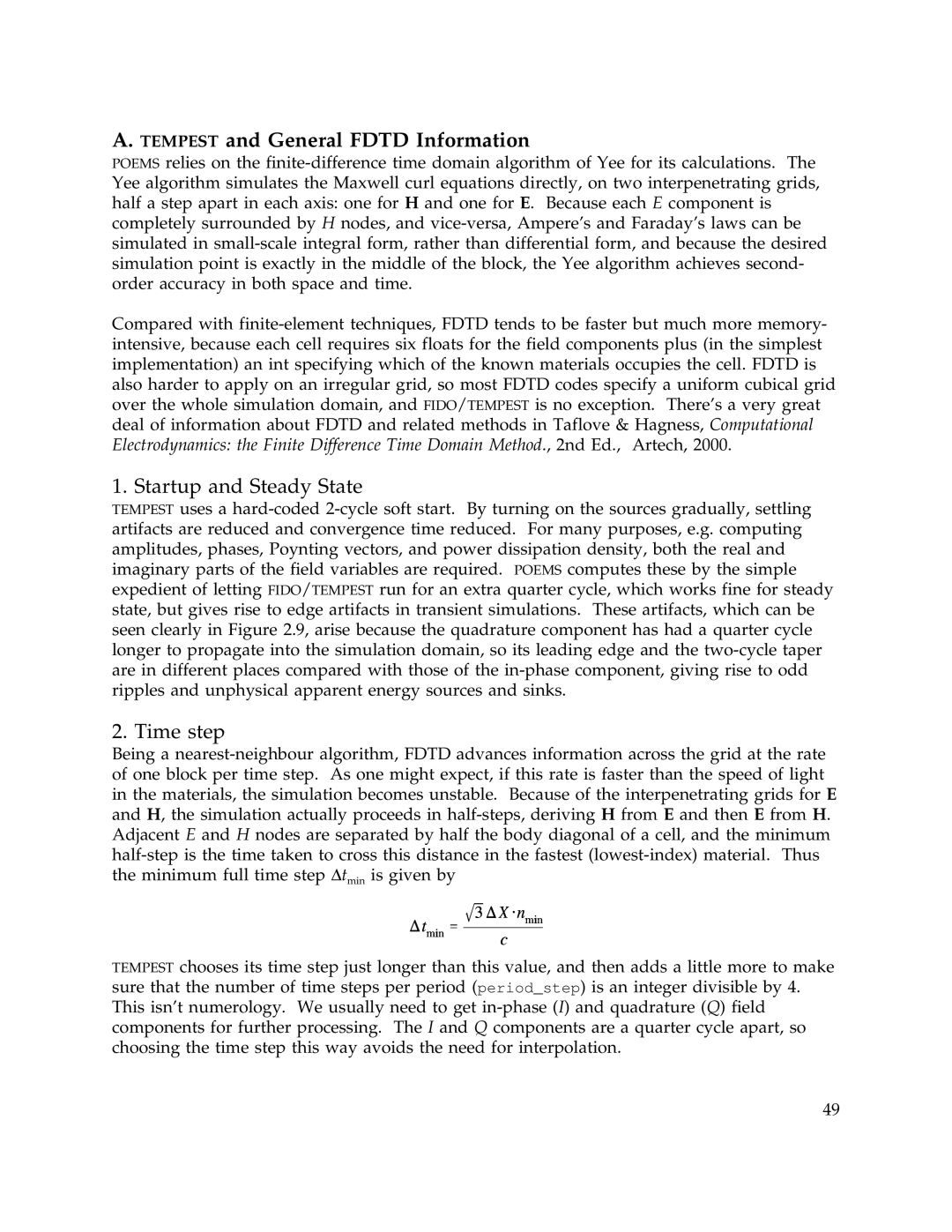 IBM Release 1.93 manual Tempest and General Fdtd Information, Startup and Steady State, Time step 