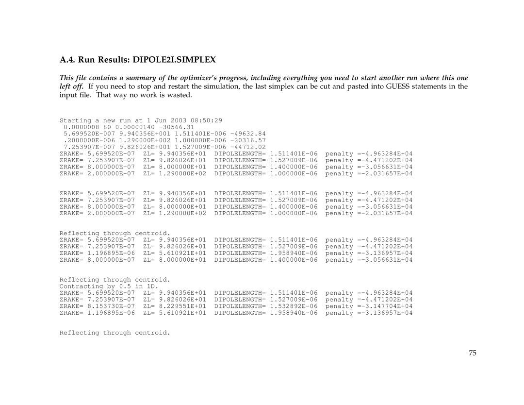 IBM Release 1.93 manual Run Results DIPOLE2I.SIMPLEX 