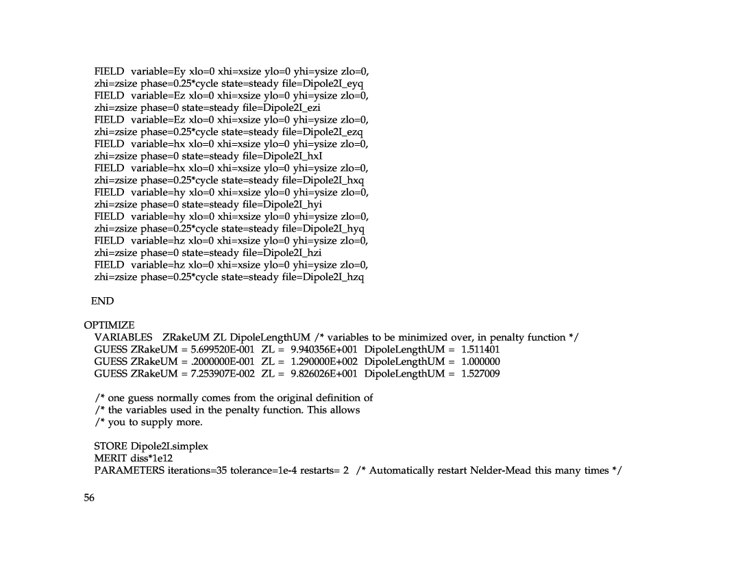 IBM Release 1.93 manual End Optimize, STORE Dipole2I.simplex MERIT diss*1e12 