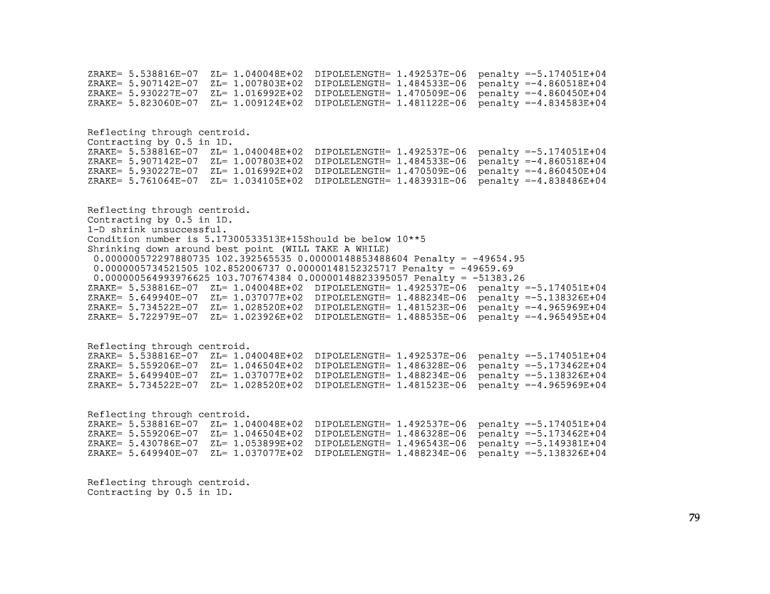IBM Release 1.93 manual Reflecting through centroid. Contracting by 0.5 in 1D, D shrink unsuccessful 