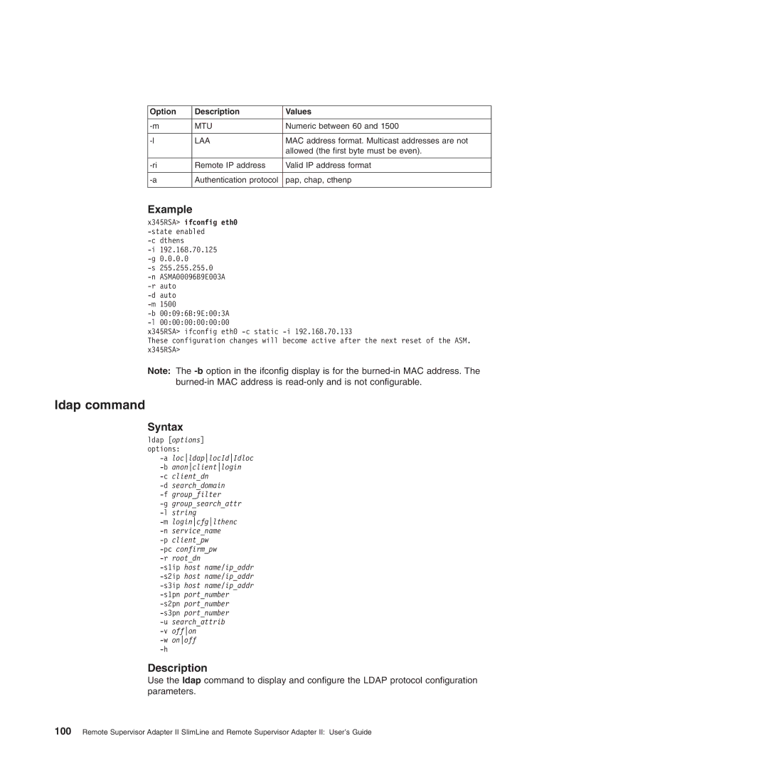 IBM Remote Supervisor Adapter II manual Ldap command, Laa 