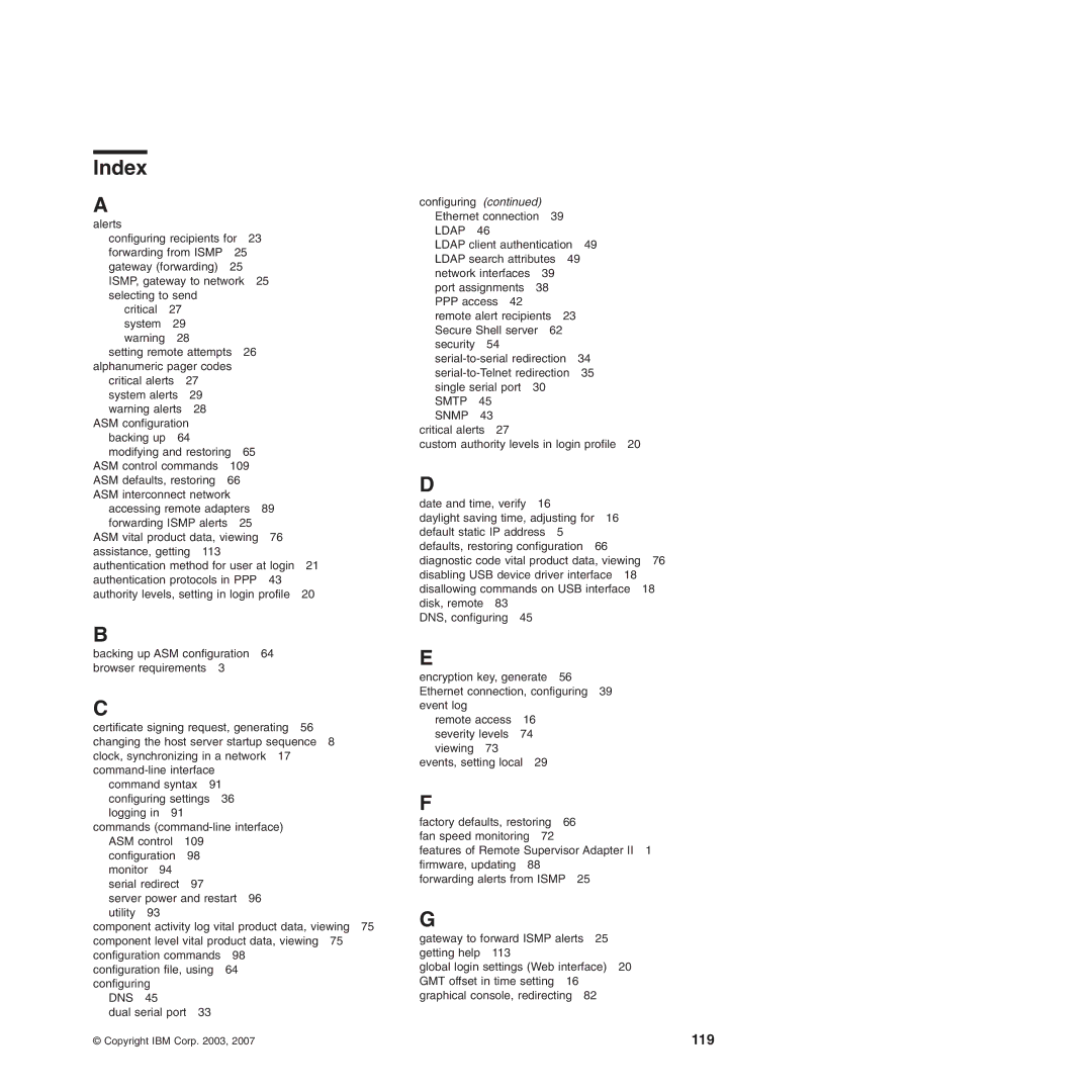 IBM Remote Supervisor Adapter II manual Index 