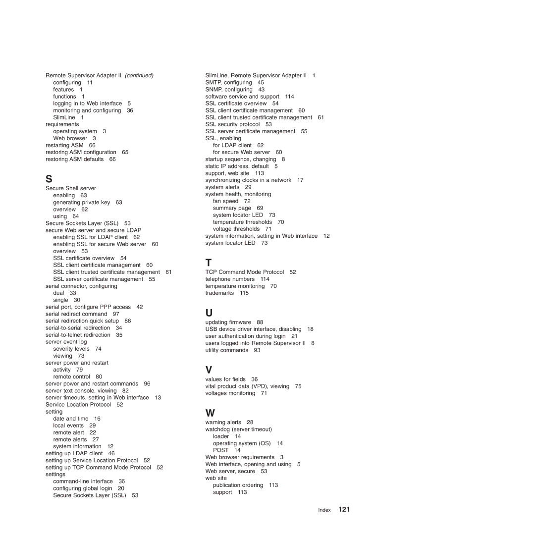 IBM Remote Supervisor Adapter II manual Remote Supervisor Adapter Configuring Features Functions 