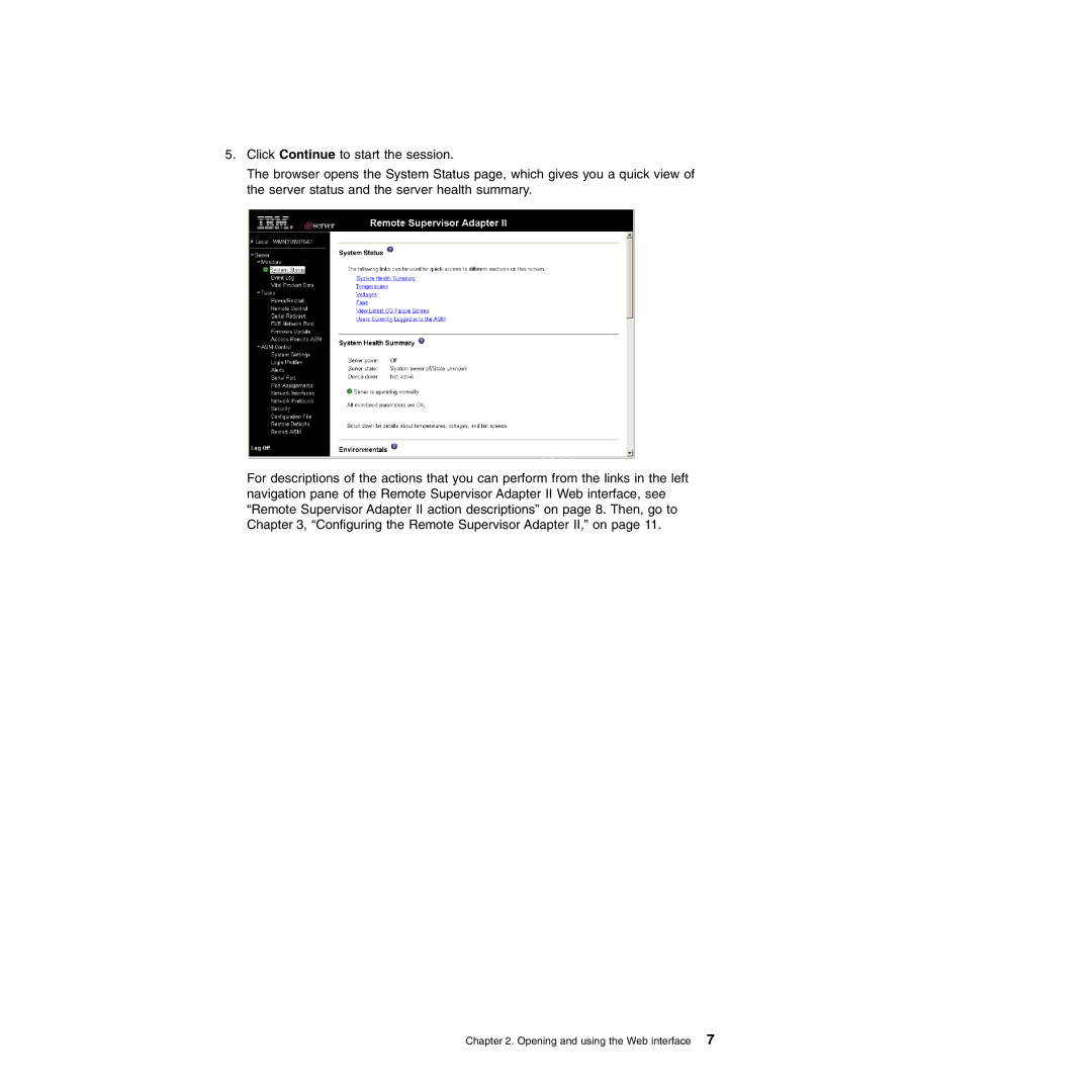 IBM Remote Supervisor Adapter II manual Opening and using the Web interface 