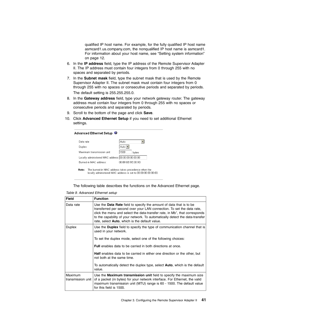 IBM Remote Supervisor Adapter II manual Field Function 