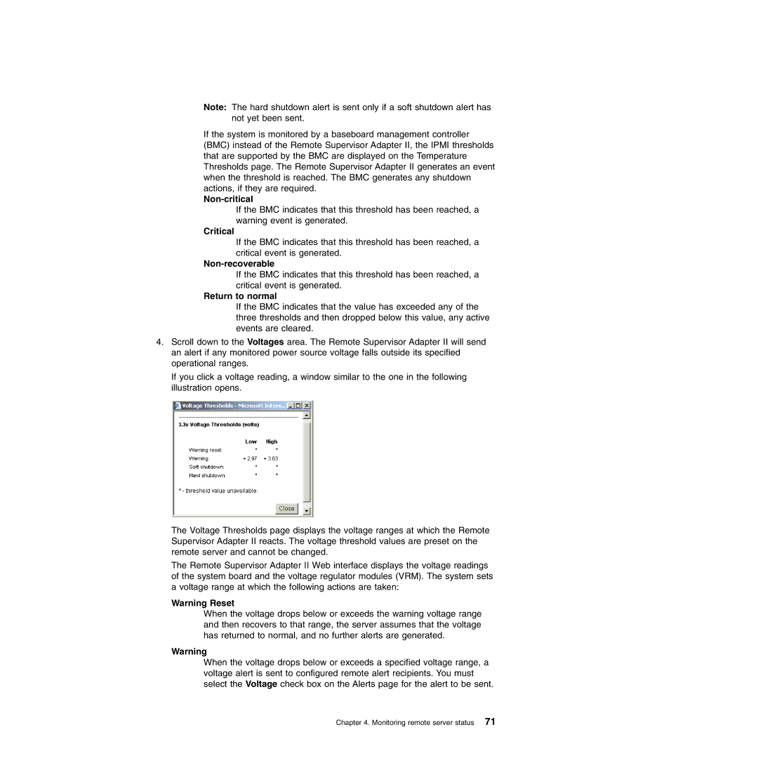 IBM Remote Supervisor Adapter II manual Non-critical, Critical, Non-recoverable, Return to normal 