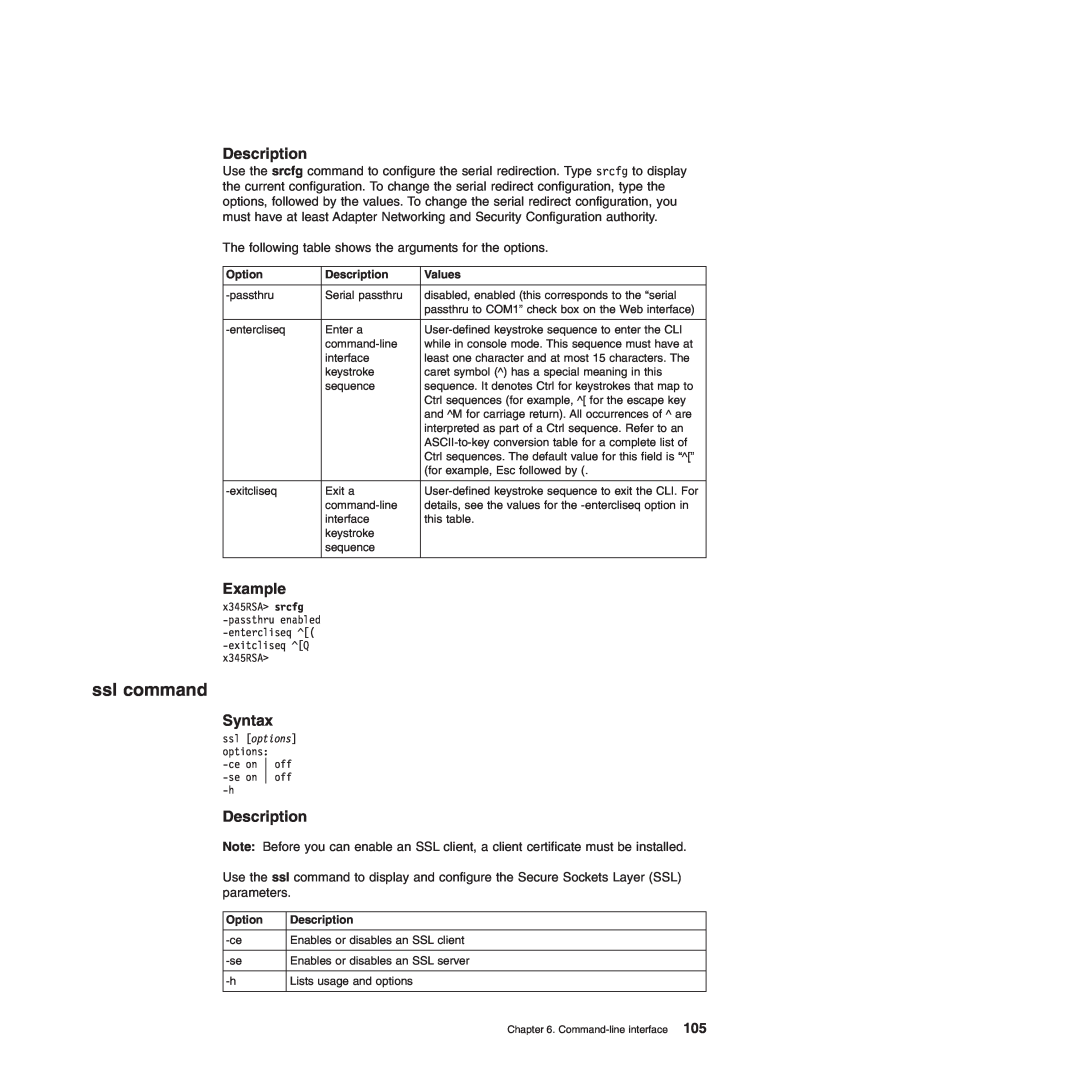 IBM Remote Supervisor Adapter II manual ssl command, Description, Example, Syntax 