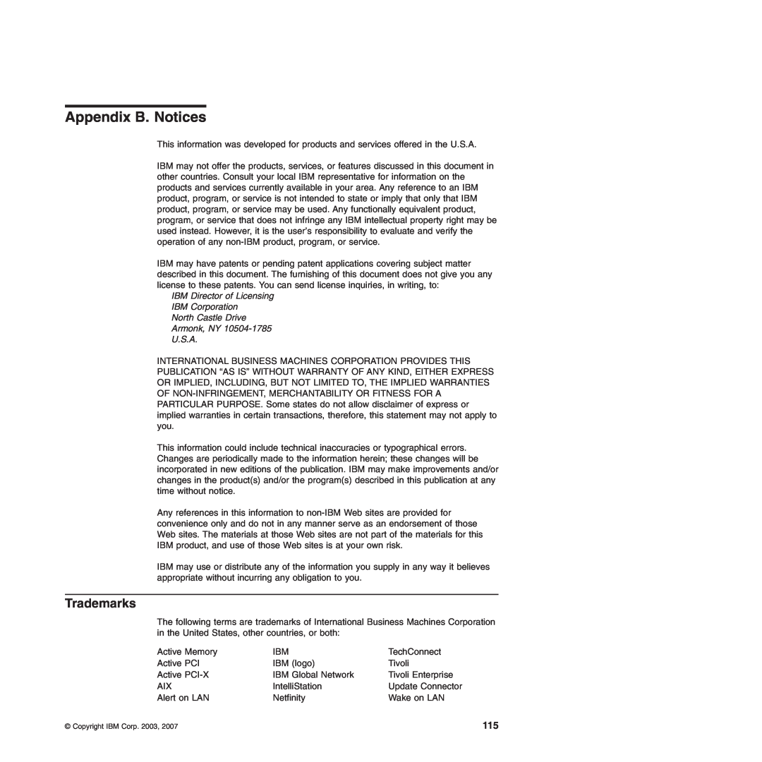 IBM Remote Supervisor Adapter II manual Appendix B. Notices, Trademarks 