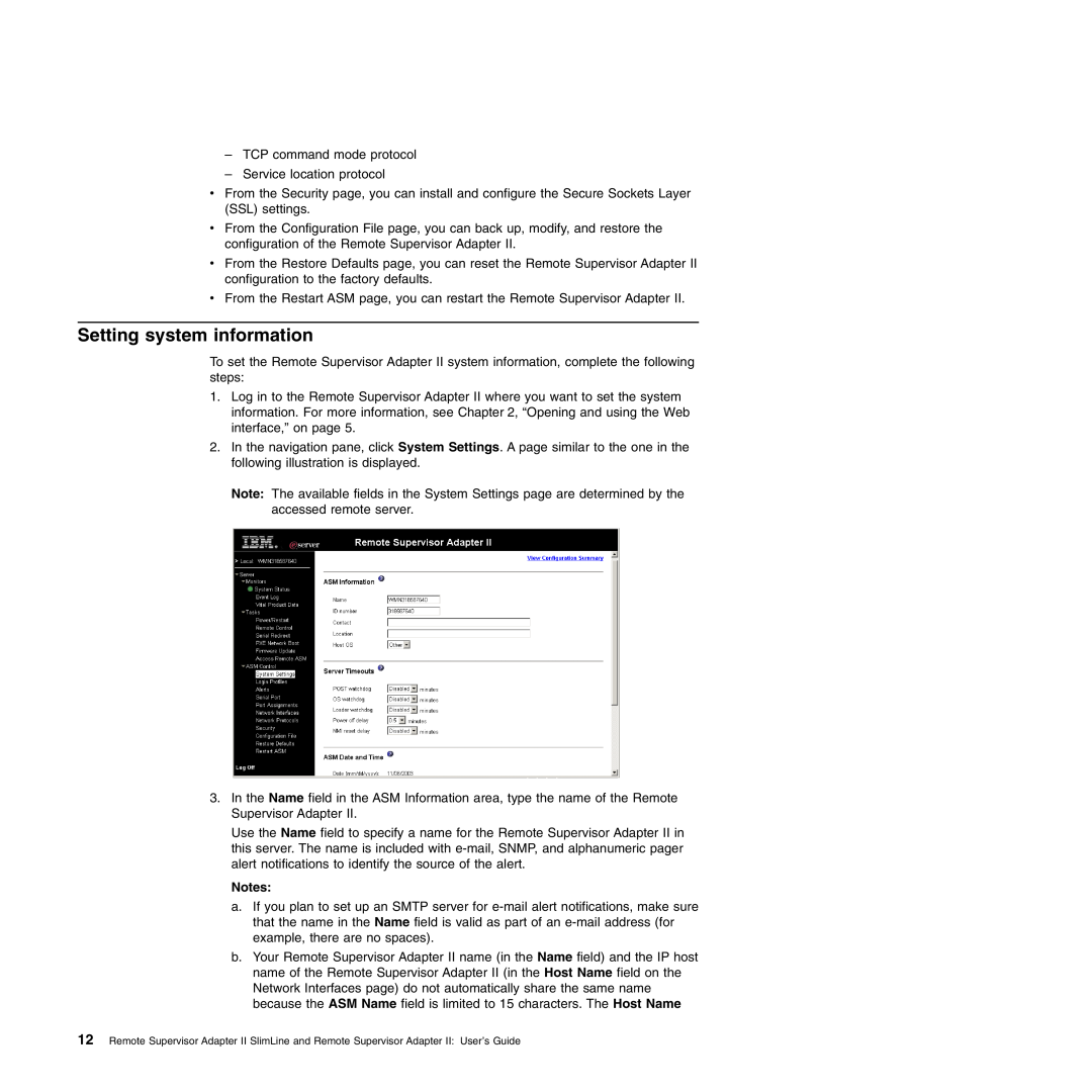 IBM Remote Supervisor Adapter II manual Setting system information 