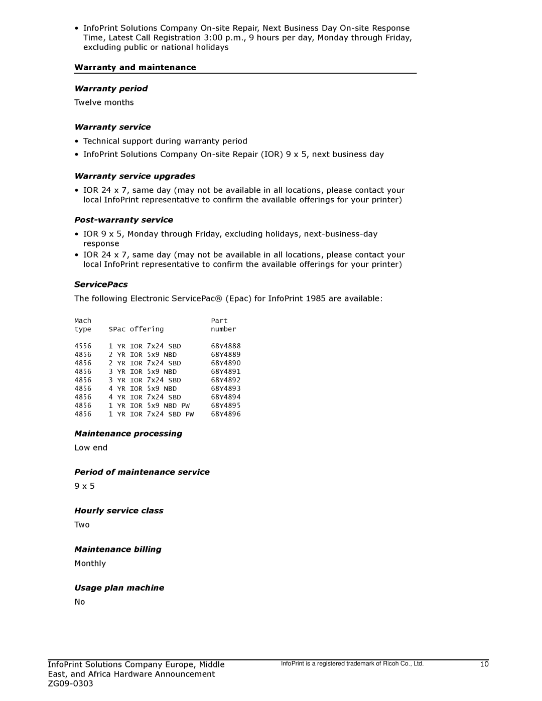 IBM Ricoh 1985 Warranty service upgrades, Post-warranty service, ServicePacs, Maintenance processing, Maintenance billing 