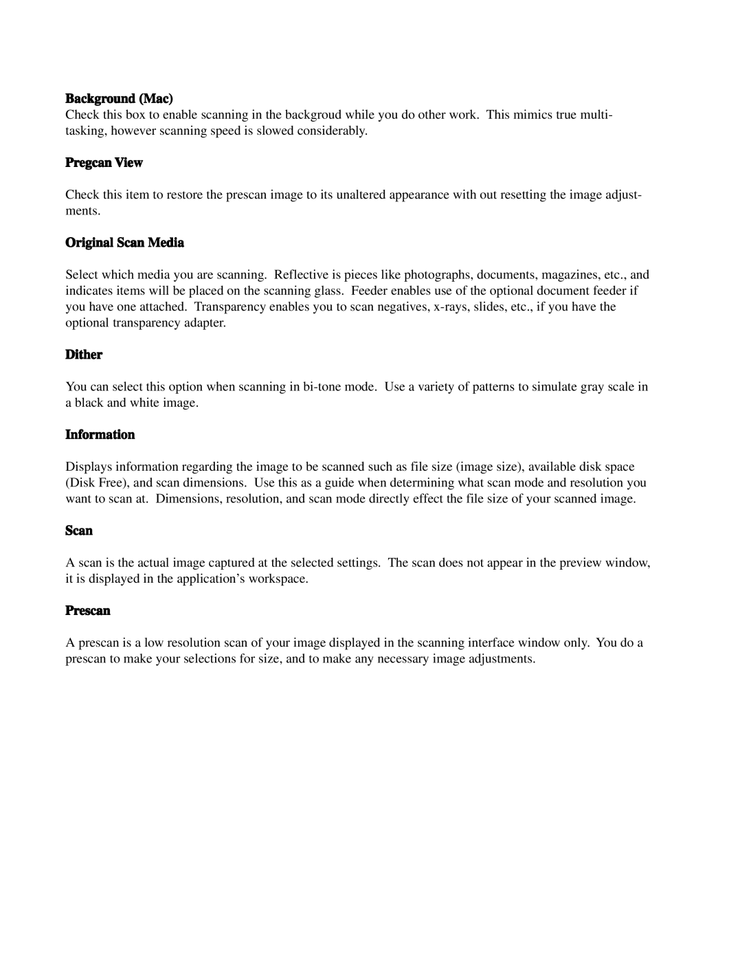 IBM Ricoh 2400 dpi manual Background Mac, Pregcan View, Original Scan Media, Dither, Information, Prescan 